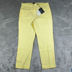 Theory Treeca Pants Women 12 Yellow Slim Cropped Mid Rise Straight Leg Linen New